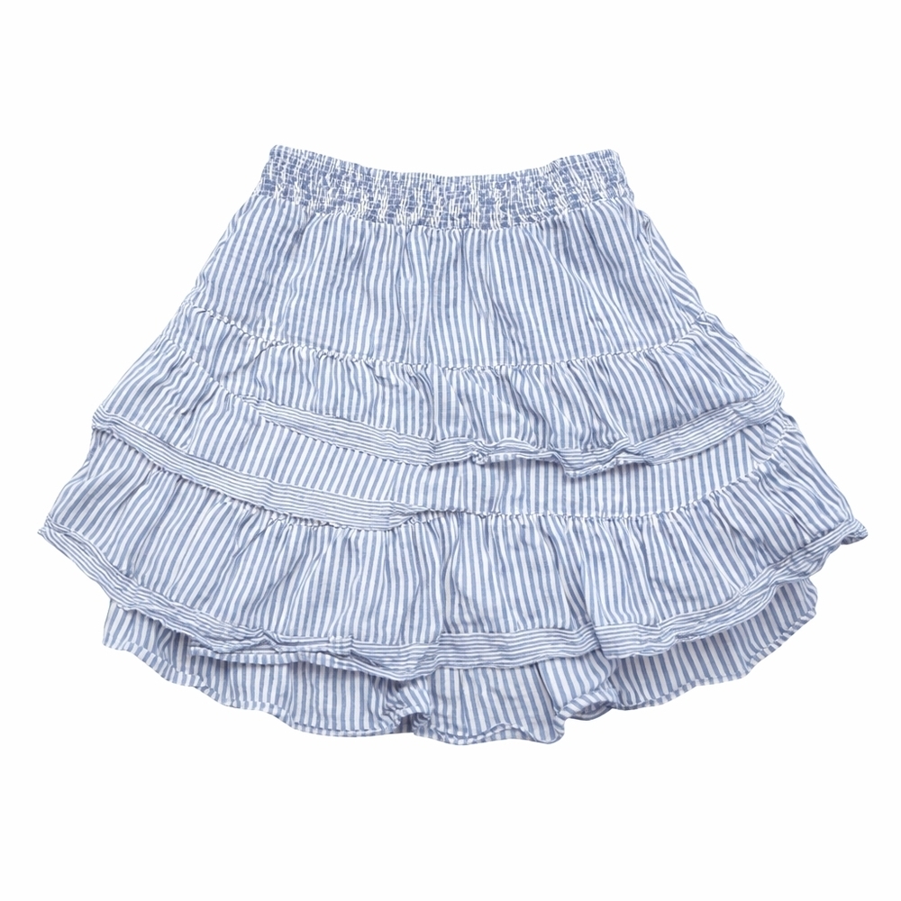 Vineyard Vines Blue White Seersucker Tiered Ruffle Mini Skirt XL